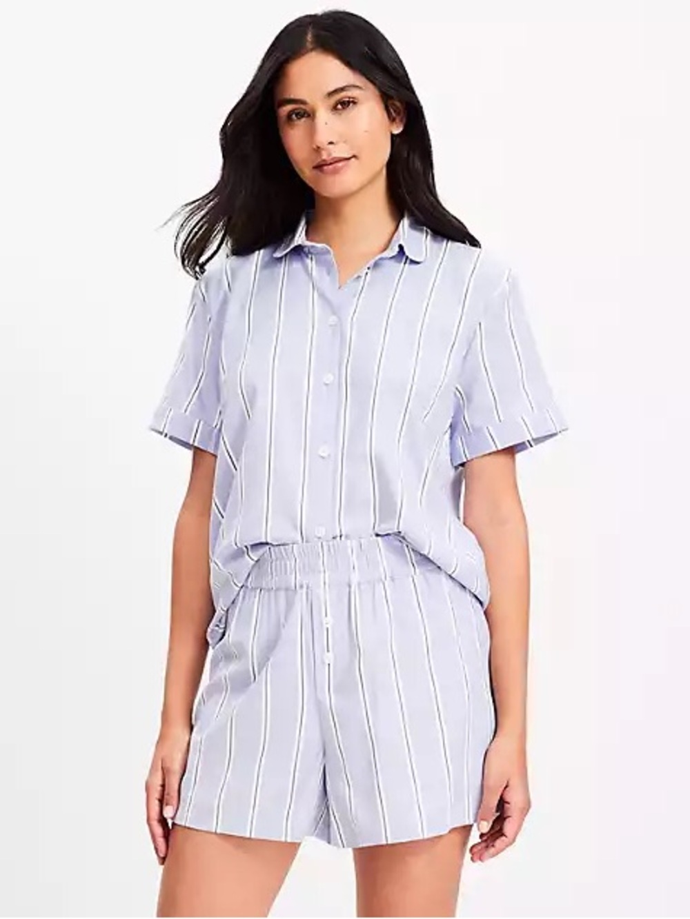 LOFT Light Blue and White Striped Shorts Pajama Set - Size XS